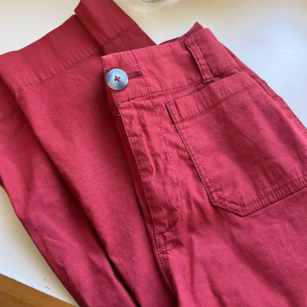 Anthropologie Maeve The Colette Cropped Wide Leg Pants in Rust/Red, Size 26